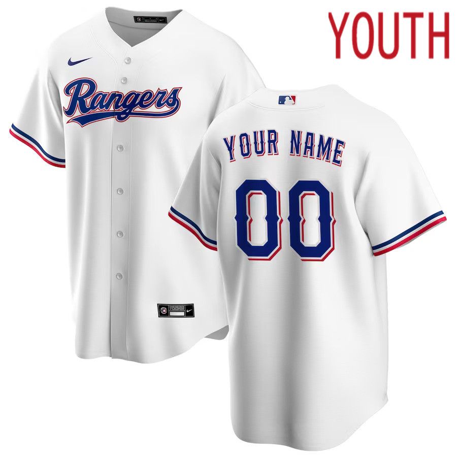 Youth Texas Rangers Nike White Home Replica Custom MLB Jersey-0